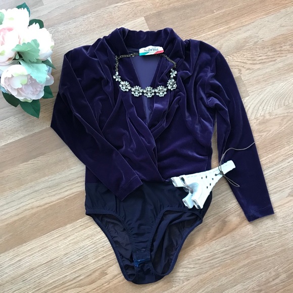 Tops - Vintage velvet drape front bodysuit purple
